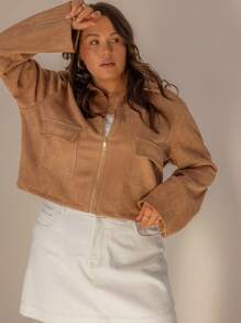 Aralina Plus Winter Suedette 短款拉链夹克 Country Concert - 卡其色 - 查看 7