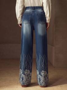 MOTF PREMIUM 秋冬植物印花直筒牛仔裤