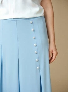 SHEIN Clasi Conjunto elegante de 2 piezas con cuentas y ajuste ceñido, adecuado para uso en la oficina, blusa de cuello de corbata blanca sin mangas para mujer, ropa de mujer para otoño