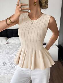 SHEIN Frenchy 女式圆领纯色无袖A字针织上衣 - 酒紅色 - 查看 1