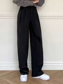 DAZY Women's Casual Business Solid Color Straight Leg Pants,Women Dress Pants - Black - View 8