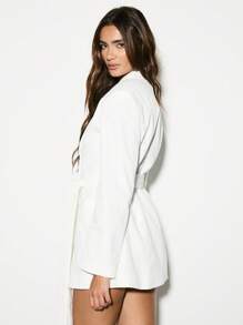 KIZN Tailored Blazer Mini Dress Belted Elegant Office Long Sleeve Power Suit Wedding Guest Shoulder Padded Party Cocktail Business Formal