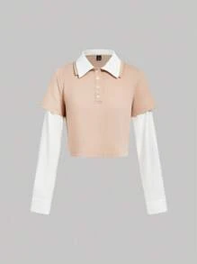 SHEIN MOD T-shirt à manches longues mode casual minimaliste 2-en-1 pour femmes