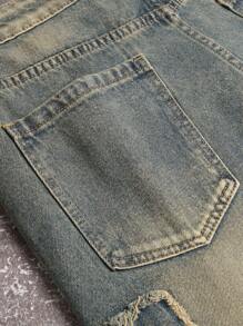 Manfinity ZONE917 Men's Loose Casual Bermuda Distressed Denim Shorts With Pockets Ripped Denim Shorts Men Ripped Denim Shorts - Light Wash - View 5