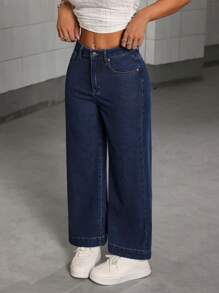 SHEIN PETITE 女士休闲水洗宽松直筒牛仔裤