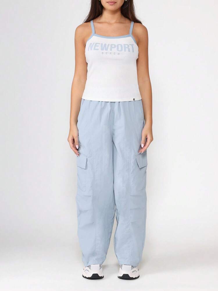 Ribbed Tank Top With Cargo Parachute Pants