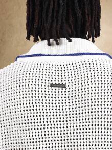 SUMWON Retro offene Mesh Poloshirt Sommer Kragen Top Varsity Stil Strick Pullover Kurzarm Tennis Shirt Golf Lässig Preppy Resort Tragen Frühling Einfarbig - Weiss - Übersicht 5