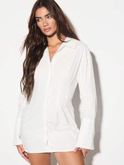 white christmas dresses Plus Size Sage Green Cotton Linen Shirt Dress- Office Wear Midi Dress main image 0