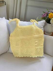 Comfortcana Débardeur en Top crochet tricoté à découpe ajourée