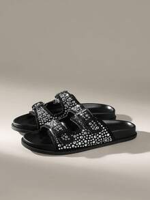 Solecia 女士时尚可调节带扣平底凉鞋 - 黑色 - 查看 2