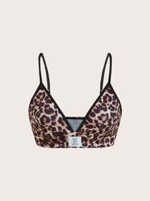 Coolane Women's Leopard Print Letter Graphic Cropped Cami Tank Top - Brown - View 5