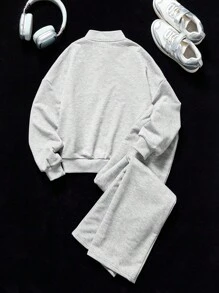 Coolane Kids 2 Stücke Tween-Mädchen Set aus Jacke und Hose in Grau für den Übergang, Herbst