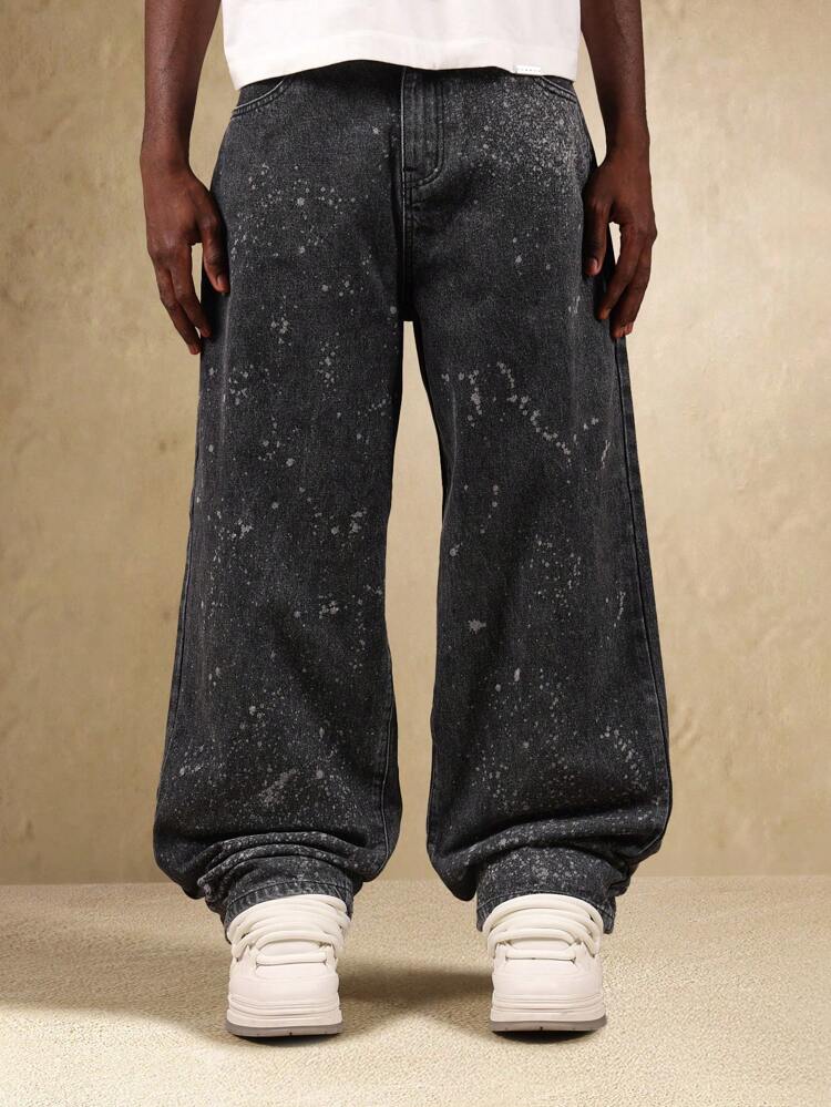 Sparkle Effect Baggy Wide Leg Denim Jeans