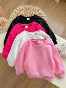 SHEIN 4件套可爱纯色保暖长袖卫衣，适合女婴，秋冬季穿着 - 彩色 - 查看 4