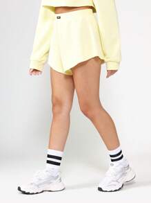 SUMWON Soft Summer Long Sleeve Active Top And High Waisted Plush Shorts Drawstring Waistband Running Festival Casual Hot Pants