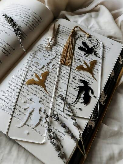 Set de 2 separadores de libros de acrílico con diseño de dragón - Regalos para amantes de los libros de fantasía, salvapáginas inspirados en las alas del dragón
