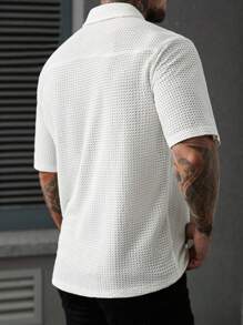 Manfinity Homme Men's Solid Color Pocket Short Sleeve Single-Breasted Casual Shirt - Beige - View 2