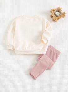 Cozy Pixies 2件套幼儿女童3D蝴蝶结圆领落肩卫衣和紧身裤套装 - 彩色 - 查看 2