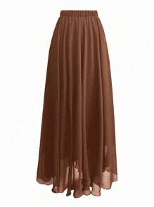 Flirla Falda de gasa con cintura elástica de moda de verano para talla grande, para mujer en Acción de Gracias - Café integral - Ver 1