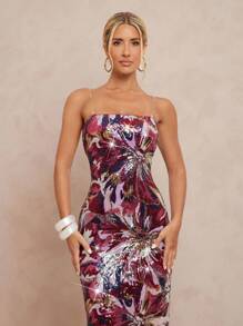 Lumalex 秋季简约复古闪亮假日派对装扮，适合锐舞节、外出游玩、泳装度假、波西米亚风海滩、户外、婚礼季、宴会、成人礼、海滩、海边、大码花卉刺绣亮片系带露脐短款连衣裙，后开衩，女款 - 彩色 - 查看 7