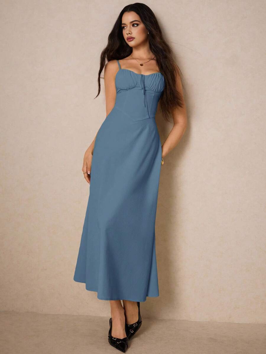 Poéselle 女士优雅纯色吊带长裙 - 藍色 - 查看 1