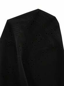 SHEIN LUNE Vacation Casual Solid Color Hollow Out Embroidered Puff Sleeve T-Shirt - Black - View 7