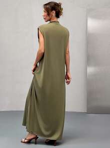 SHEIN Vestido de mujer de cuello redondo, con tirantes y mangas, de color caqui para uso casual diario