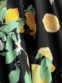 Soleia Rochie mini pentru femei de mărime mare, exclusivă, cu imprimeu de lămâie, mânecă scurtă, talie strânsă, linie A - Multicolor - Vizualizare 8