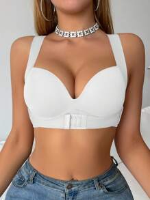 SHEIN 1pc Women's Underwire Front Closure Bra, Lift, Support, And Correct For Small Bust, Avoid Sagging, Backfat, And Posture Issues, Sports/Daily Wear - White - View 6