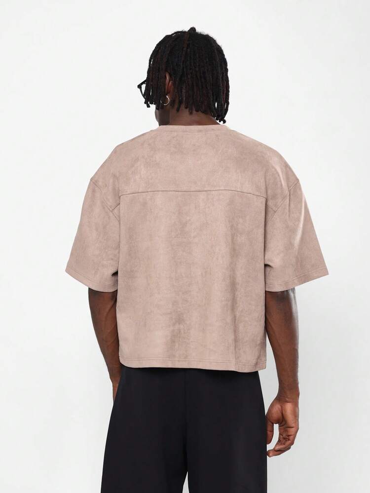 Suede Effect Boxy T-Shirt With Short Sleeves
