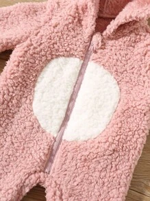 Pelele suave con capucha y manga larga con bloqueo de colores y bordado de orejas 3D para bebés recién nacidos niñas, otoño/invierno