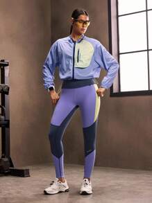 Powerista Fashionable Color Block Splice Casual Sports Jacket - Purple - View 6