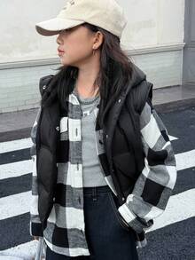 DAZY Tween Girls Winter Hooded Solid Color Casual Padded Vest - Black - View 4