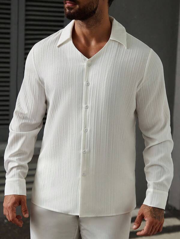 Manfinity CasualCool Camisa de vestir de manga larga de unicolor casual para hombre, otoño