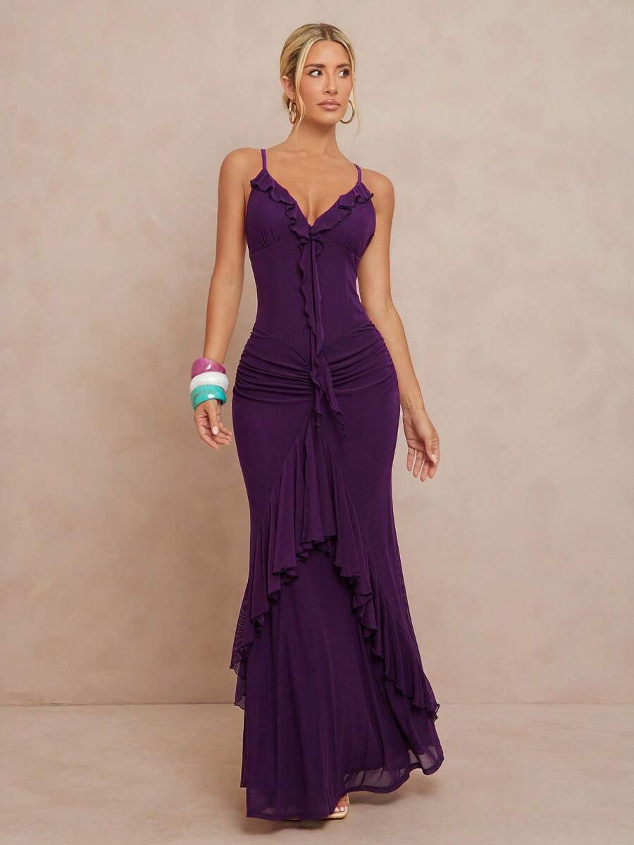 Lumalex 女式无袖荷叶边下摆美人鱼紧身连衣裙