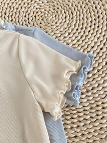 SHEIN 2 pièces Ensemble pour jeunes filles, débardeur uni abricot avec bordure bleue et col blanc à fleurs, débardeur à dos nageur avec fermeture à boutons