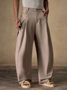 AKNOTIC Herren Khaki Lässig Loose Straight Leg Hose, Alltags Schlichte Weite Bein Hose für junge Erwachsene, Designer Boyfriend Stil Lehrer & Absolvent Geschenk Saison - Armeegrün - Übersicht 7