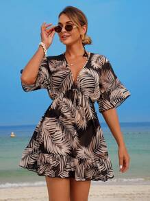 Swim Lushoire 女士热带印花罩衫 - 黑色 - 查看 4