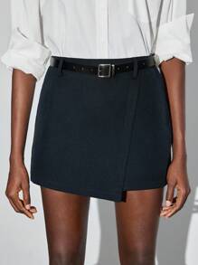 Maija 女士纯色不对称下摆休闲短裙