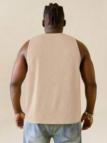 EASEVO Plus Size Men's Casual Gray Knit Coconut Tree Print Tank Top, Suitable For Summer - Coffee Brown - View 2