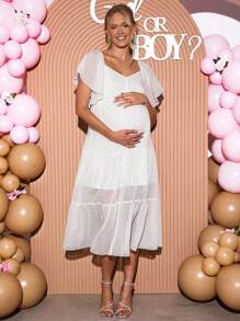 Loomaby Vestido de maternidad para revelación de género, vestido de maternidad para baby shower - Blanco - Ver 1