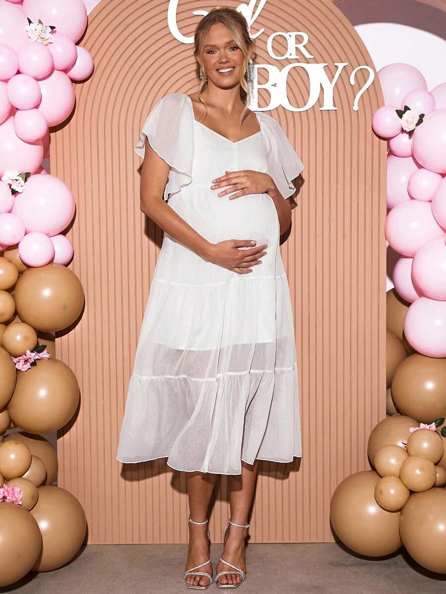 Loomaby Vestido de maternidad para revelación de género, vestido de maternidad para baby shower - Blanco - Ver 1