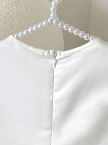 SHEIN Tween Girls' Elegant Round Neck Sleeveless Dress With 3D Floral Decoration - White - View 7