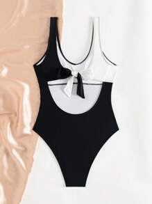 Swim Lushoire Costume da bagno intero da donna, nero e bianco con incroci, scollo rotondo e aperture, alla moda, per l'estate - Bianco e nero - Visualizzare 8