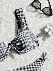 Swim Mod 2件套女士夏季假日海滩格子前系带比基尼套装 - 彩色 - 查看 4