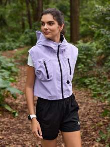 In My Nature Veste sans manches extérieure court à capuche pour femmes - Prune - Voir 3