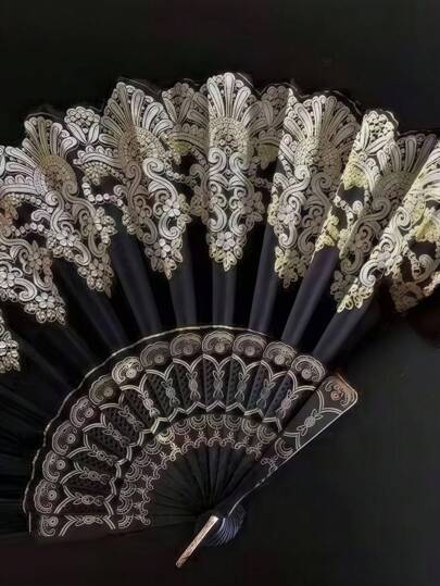 Goth 1 pieza Abanico plegable de encaje gótico - Abanico exquisito, abanico manual de estilo victoriano para sesiones de fotos oscuras, accesorios de cosplay, decoración vintage europea elegante