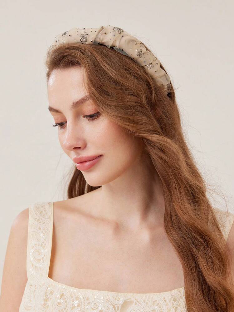 RHINESTONE FLORAL PATTERN MESH HEADBAND