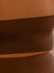 Aralina Curve Leisurewear 罗纹面料挂脖短款运动健身两件套 - 咖啡棕 - 查看 3