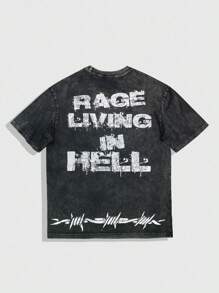 ROMWE MEN Street Life Hiphop Punk Vintage Men's Eye Print Short Sleeve Casual T-Shirt - Black - View 2